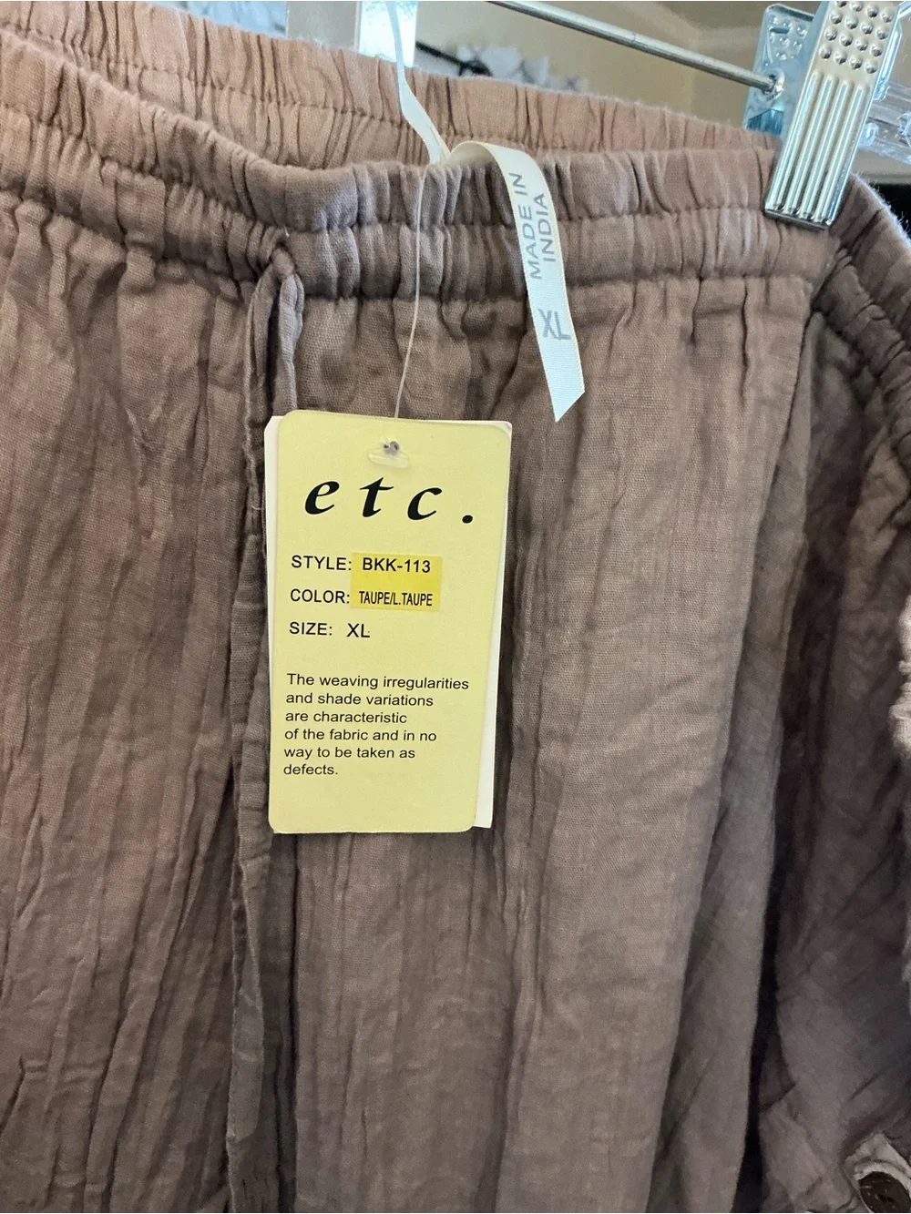 TC Women's Capris in Light Taupe with Button & Tie Detail - Picture 4 of 6